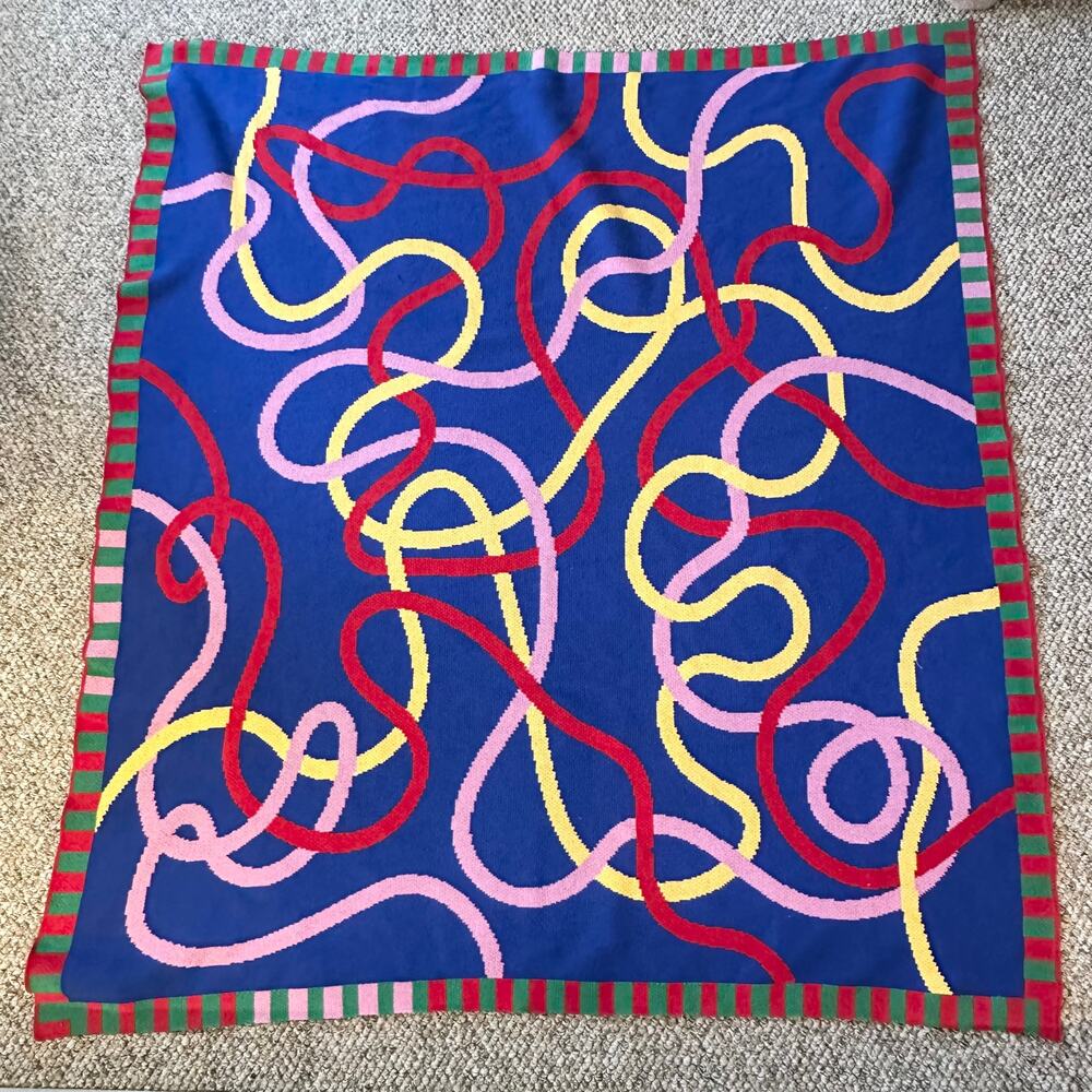 ZOE SCHLACTER Throw Blanket Knot Abstract Loop Cotton Blend Colorful Art